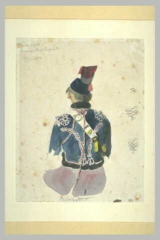 Trompette de hussards, assis, vu de dos