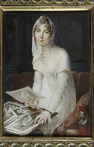 Portrait de Marie Victoire Jaquotot, assise sur un divan.