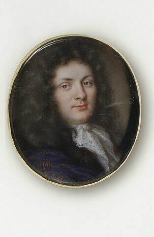 Portrait d'homme, en buste, en habit violet à broderies d'or