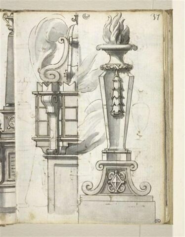 Elément architecturé et torchère sculptée du dôme de Sant'Ivo alla Sapienza à Rome