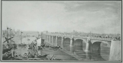 Bateliers sous le pont de la Loire à Saumur