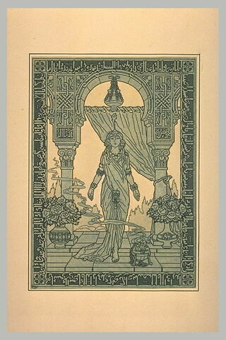 Femme vêtue à l'orientale s'avançant, les bras ouverts, image 2/2