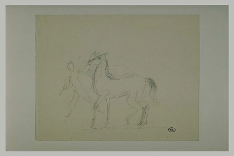 Croquis d'un cheval, conduit par un personnage nu