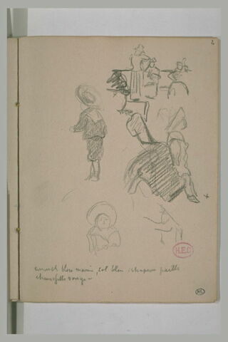 Etudes d'enfants, de figures debout ou assises, et annotations manuscrites