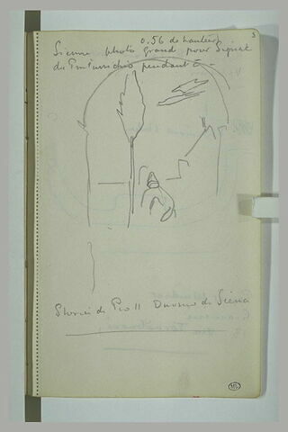 Notes manuscrites et paysage avec figure près d'un arbre