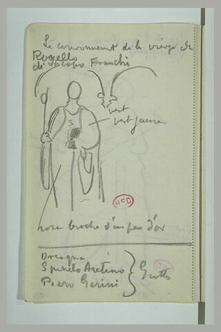 Figure dans une arcature et notes manuscrites