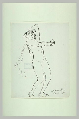 Femme nue, debout, bras gauche tendu en avant