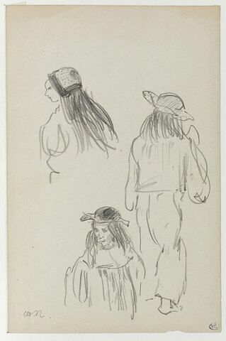 Buste de jeune fille ; homme en buste ; homme debout vu de dos