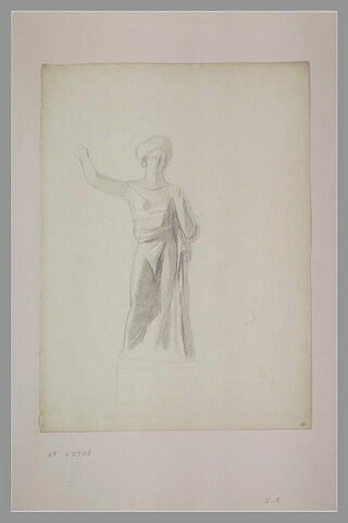 Femme drapée, debout, le bras droit levé, image 2/2