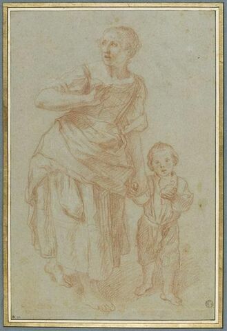 Une femme, paraissant effrayée, s'éloignant vers la droite avec son enfant, image 4/4