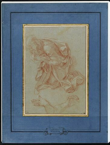 Etude de draperie d'un homme agenouillé ; deux études d'avant-bras, image 2/3