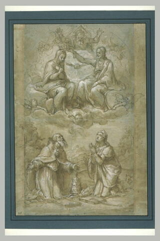 Apparition de la Vierge couronnée à un pape et sainte Agnès