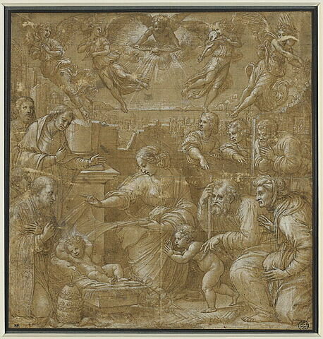 Adoration de l'Enfant avec le pape Léon X et ses neveux : les cardinaux Cibo' et de' Medici., image 2/2