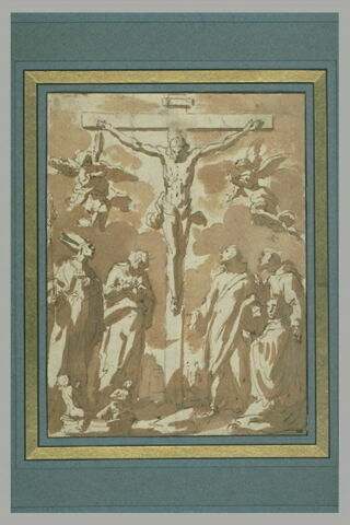 Le Christ en Croix entouré de six saints et de deux anges