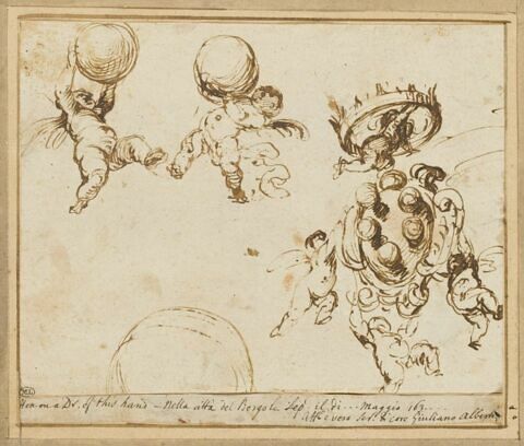 Putti volant, portant l'écu couronné et les boules des Médicis