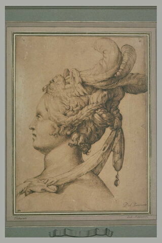 Tête de femme, de profil vers la gauche, à coiffure élaborée, image 2/2