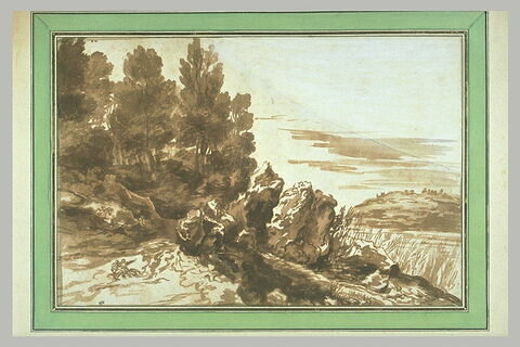 Rochers et bosquet au bord d'une rivière