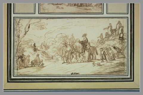 Paysage avec figures dont un cavalier, une femme portant un enfant, image 2/2