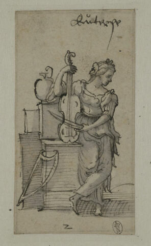 Euterpe, muse de la Poésie bacchique, jouant du violoncelle