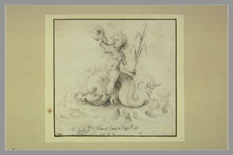 Enfant-triton à cheval sur un dauphin