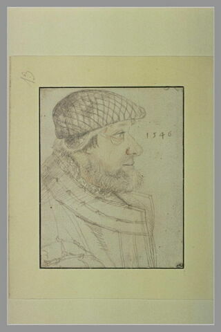 Buste d'homme barbu, vu de profil, tourné vers la droite, image 2/2