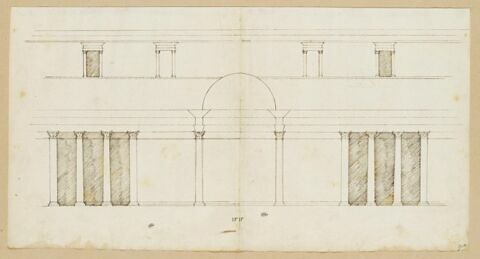 Projet de façade de palais, avec une immense porte au rez-de-chaussée