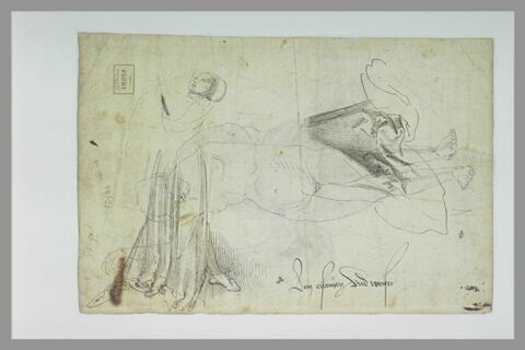 Etude de femme nue, de face, avec une draperie, et autre étude de femme, image 2/2