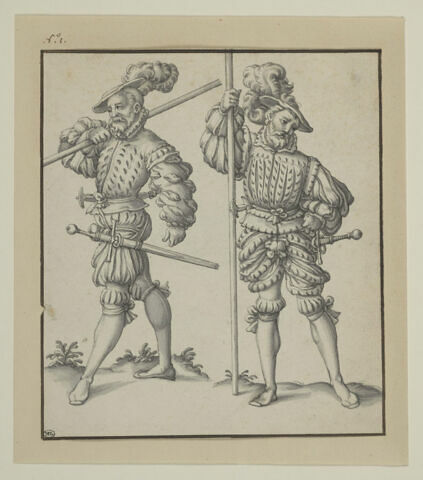 Deux soldats en costumes de 1575 environ, armés