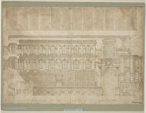 Intérieur, en coupe, du théâtre du Palazzo Pilotta à Parme