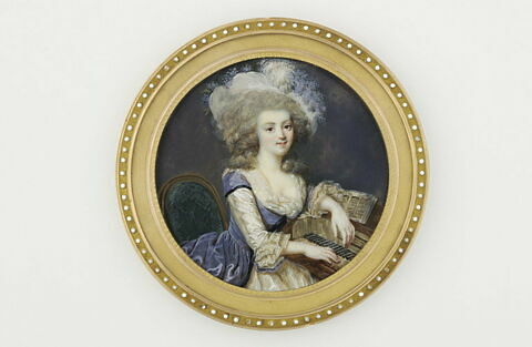 Portrait de Sophie Arnould assise devant son clavecin