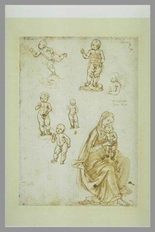 Putto sur un dauphin ; cinq études de l'Enfant Jésus ; la Vierge à l'Enfant, image 2/2