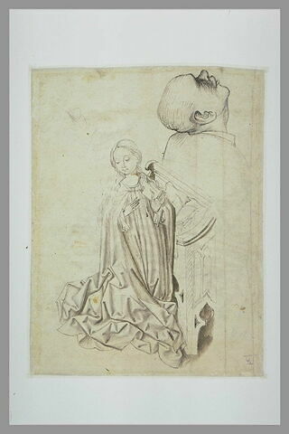 Figure de Vierge agenouillée, et deux études d'une tête d'homme, image 2/2