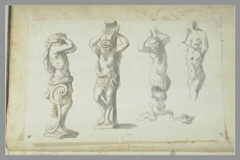 Quatre études de statues (?) : Atlante, terme, triton, figure masculine..., image 2/2