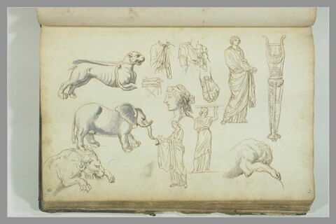 Etude d'après l'antique : statues, animaux et trépied orné d'une lyre, image 2/2