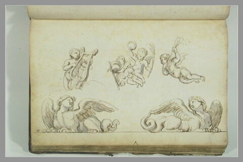 Deux harpies et trois études de putti, image 2/2