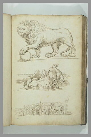 Lion, la patte posée sur une boulle, d'après l'antique ; quadrige..., image 2/2