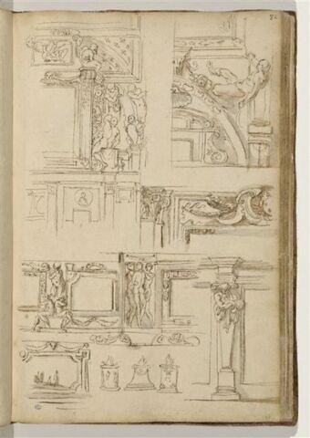 Etudes de motifs décoratifs avec Ignudi et atlantes