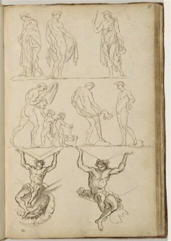 Etudes de six figures masculines dont deux accompagnées de putti ; deux ...