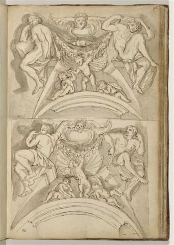 Deux études de motifs plafonnants avec ignudi et putti