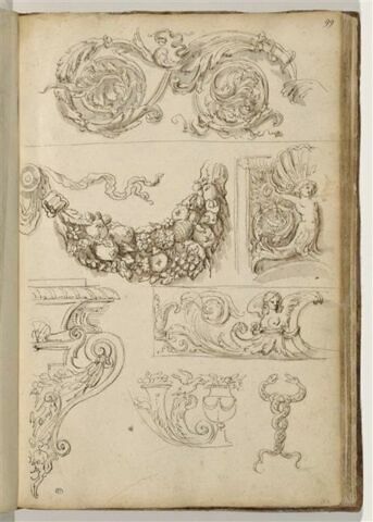 Motifs décoratifs : entrelacs, guirlandes de fruits, grotesques, serpents...