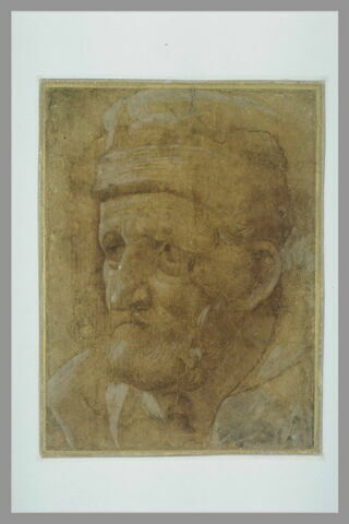 Tête d'homme barbu, coiffé d'un bonnet, de trois quarts, image 2/2