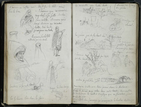 Croquis d'arabes et note manuscrite