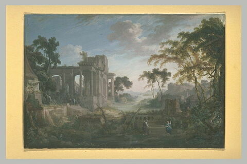 Paysage de ruines avec le Christ et la Samaritaine