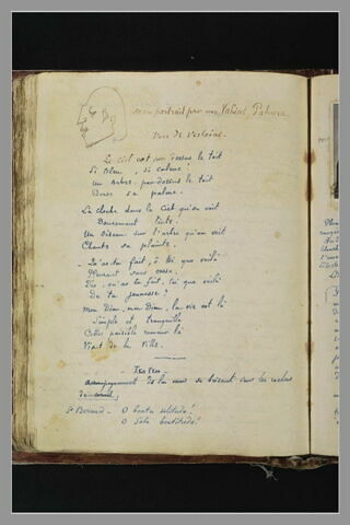 Notes manuscrites et autoportrait caricatural de Paul Gauguin