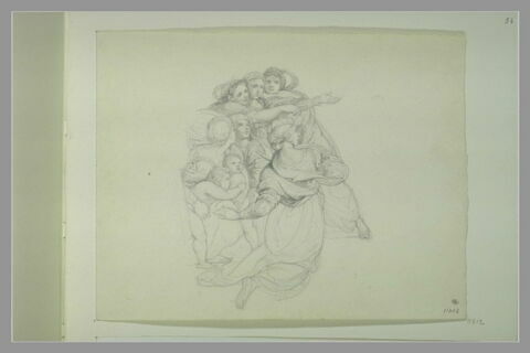 Six femmes drapées et deux enfants nus