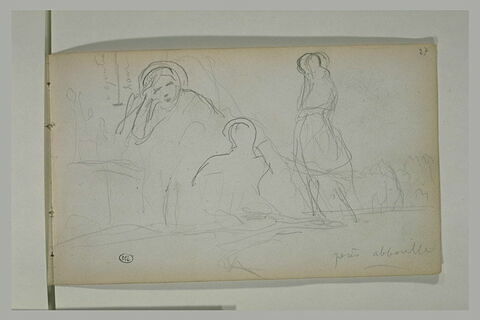Trois études de figures ; paysage près d'Abbeville, image 2/2