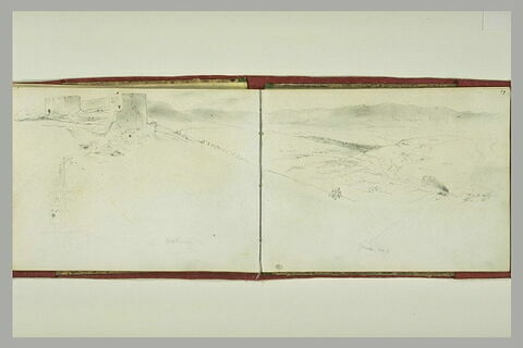 Murailles crénelées et deux tours ; croquis d'un minaret et panorama, image 2/4