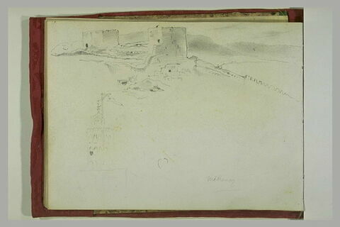 Murailles crénelées et deux tours ; croquis d'un minaret et panorama, image 4/4