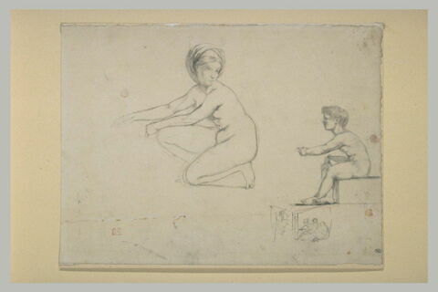 Femme nue, agenouillée, et enfant nu, assis, image 2/2