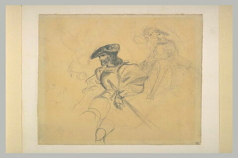 Deux études de cavalier, avec une figure volant à ses cotés, image 2/2